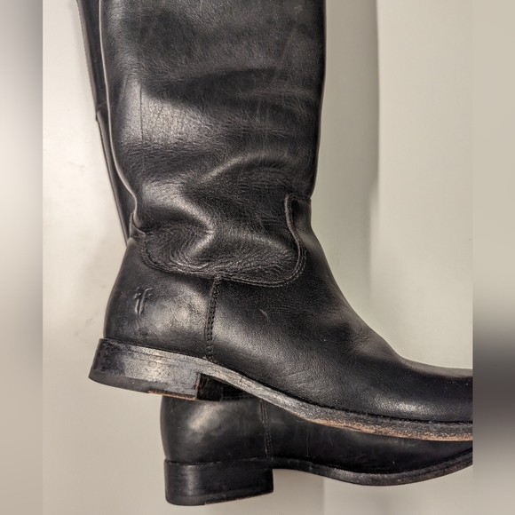 Frye Melissa Logo Boots Black Leather Size 6 M - Picture 6 of 6